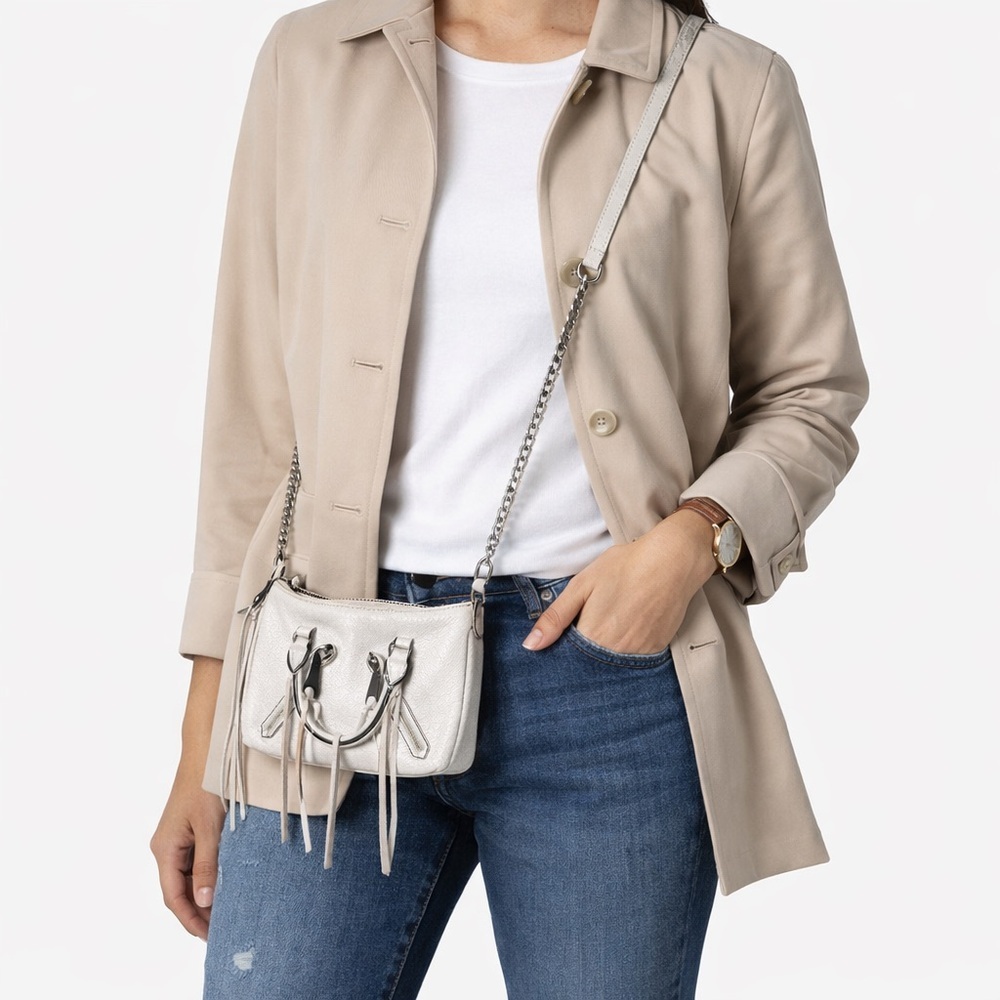 Rebecca Minkoff Mini MAC Leather Crossbody Fringe Bag zip closure western chic - Picture 9 of 9